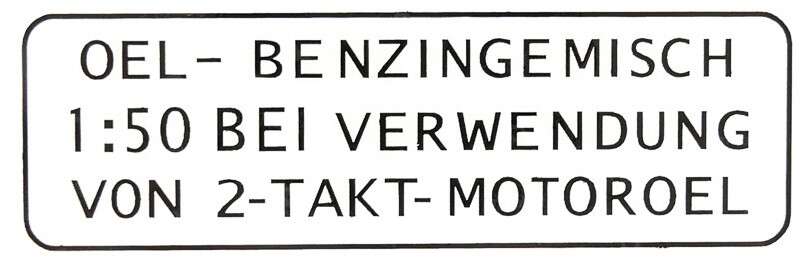 Aufkleber «OEL-BENZINGEMISCH 1:50» schwarz 55 x 19 mm | Puch Aufkleber «OEL-BENZINGEMISCH 1:50» schwarz 55 x 19 mm | Puch