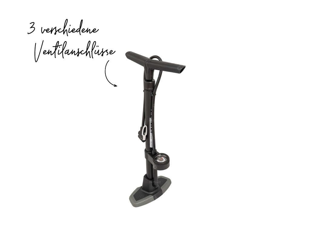 Stand-Luftpumpe schwarz (3 Ventilanschlüsse) Stand-Luftpumpe schwarz (3 Ventilanschlüsse)