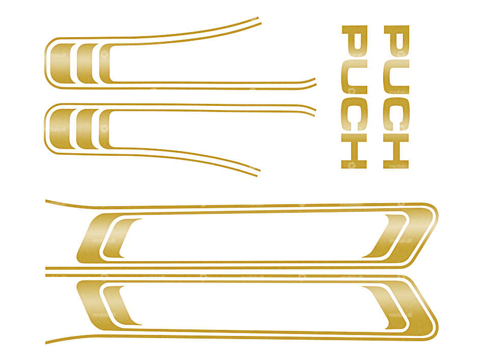 Set di adesivi per serbatoio e telaio oro lucido (qualità 1A) trama della lamina | Puch Maxi S Carousel Image 1