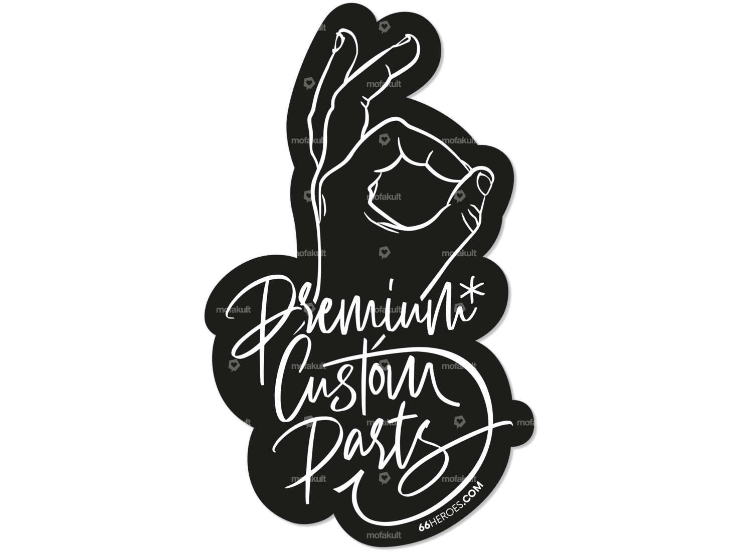 Adesivo "66HEROES - Premium Custom Parts" 65 x 110 mm nero Carousel Image 1