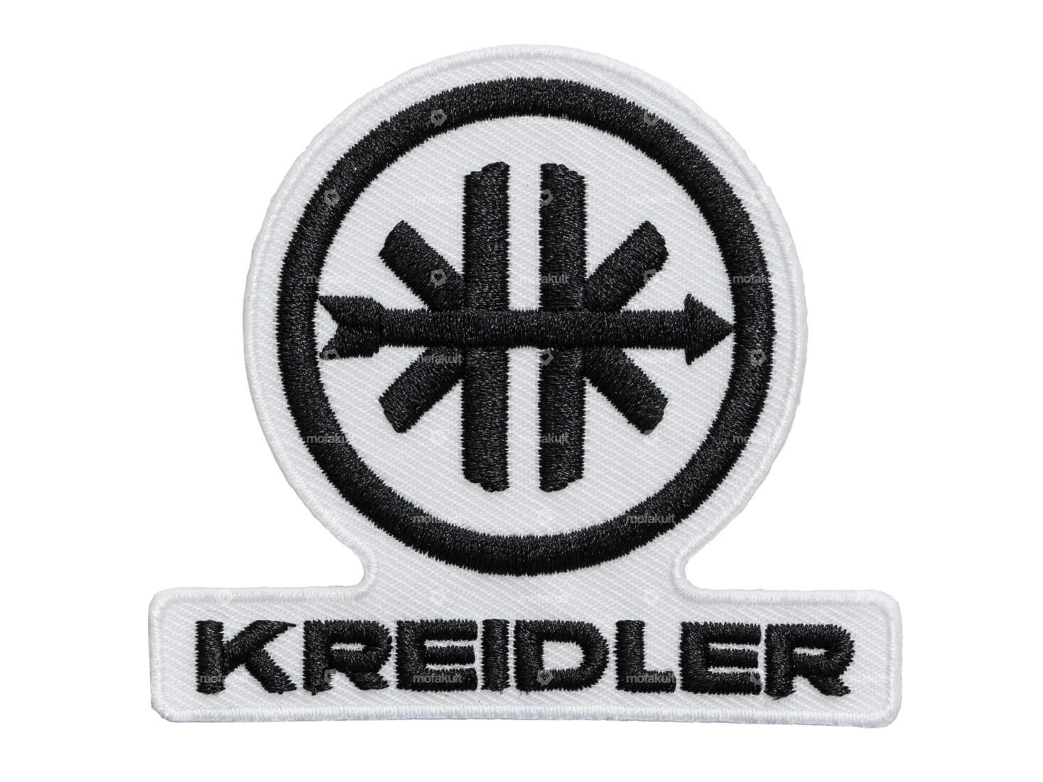 toppa mk-Merch "Kreidler" 75 x 65 mm nero / bianco Carousel Image 1
