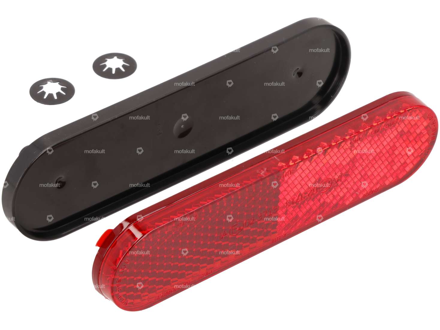 Riflettore 100 x 2 mm con fissaggio a scatto ovale rosso Carousel Image 1