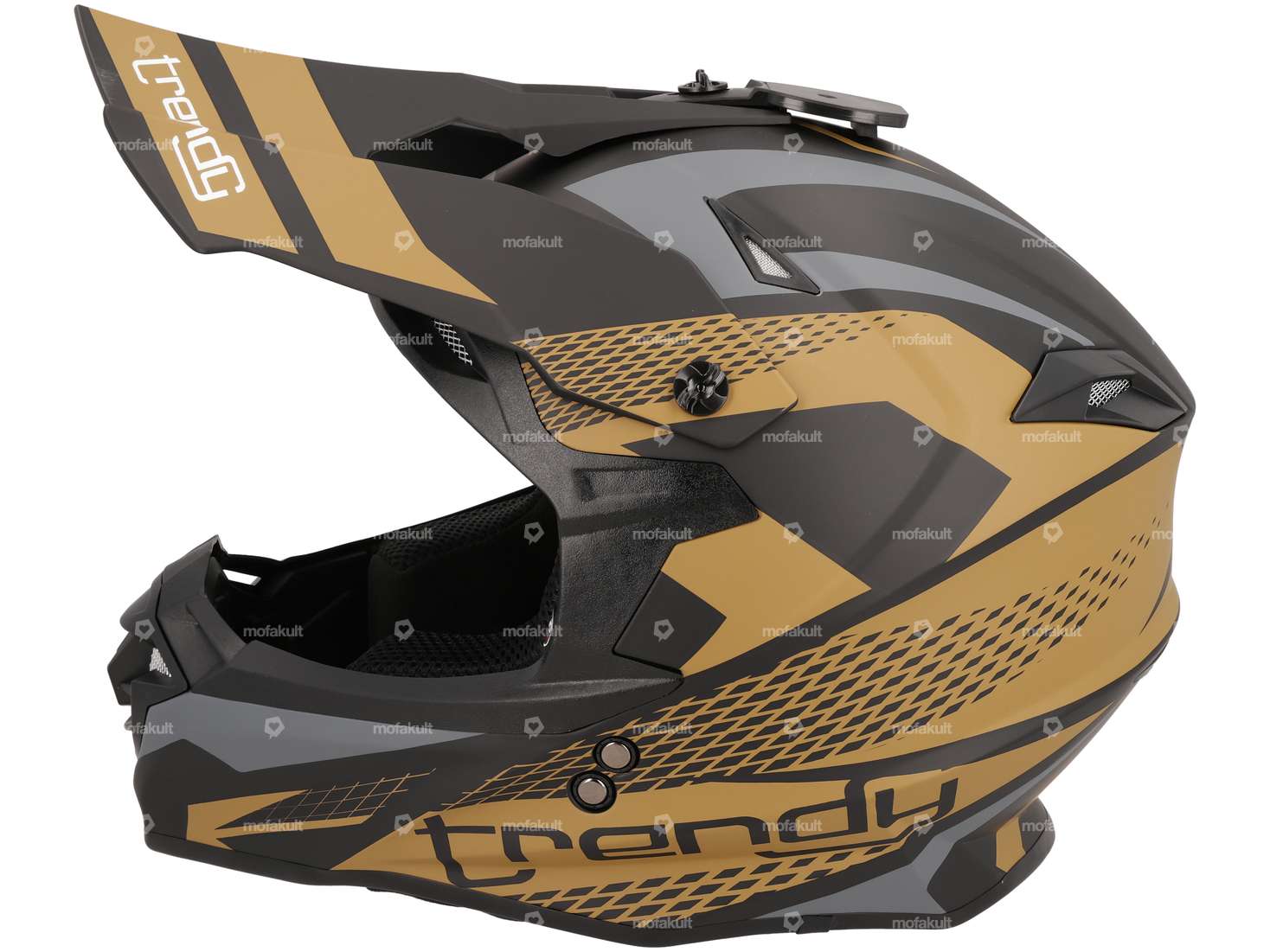 Casco cross "Trendy" nero-grigio-oro opaco (S-L) Carousel Image 2