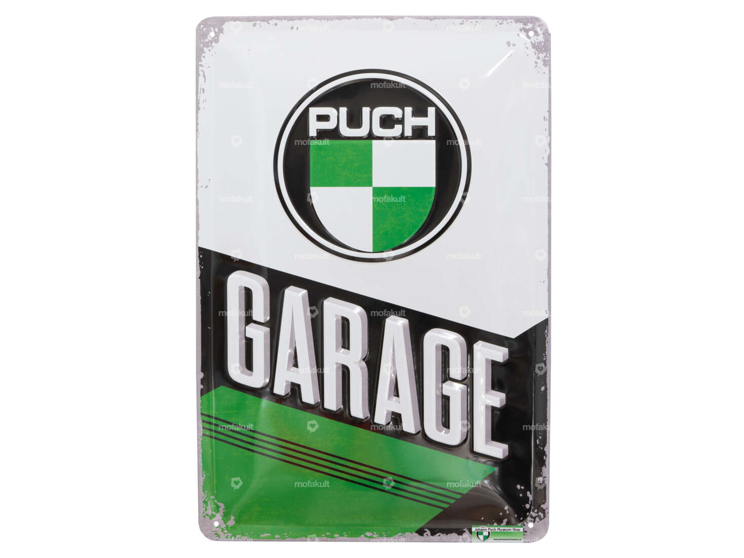 Insegna nostalgica di latta "Puch Garage" verde 20 x 30 cm Carousel Image 1