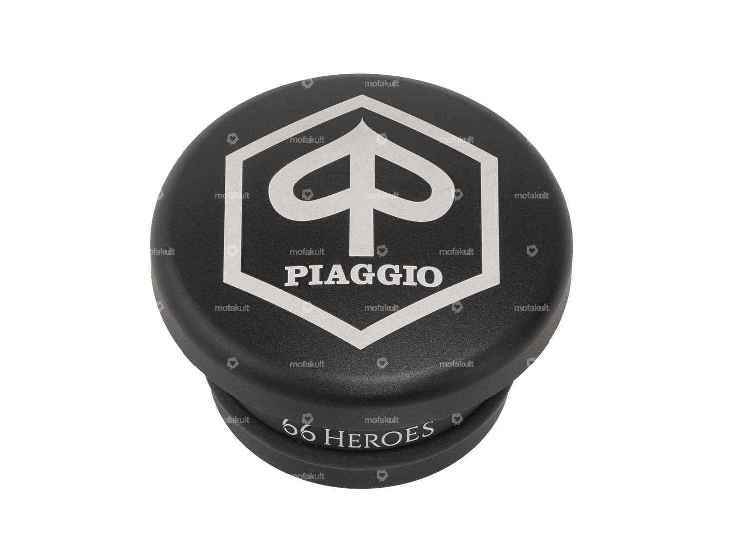 66HEROES Tappo serbatoio alluminio "Piaggio" rotondo nero | Piaggio SI Carousel Image 1
