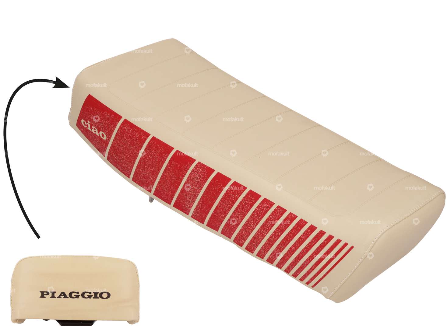 Sitzbank «ciao» beige / rot NOS | Piaggio SI Carousel Image 1