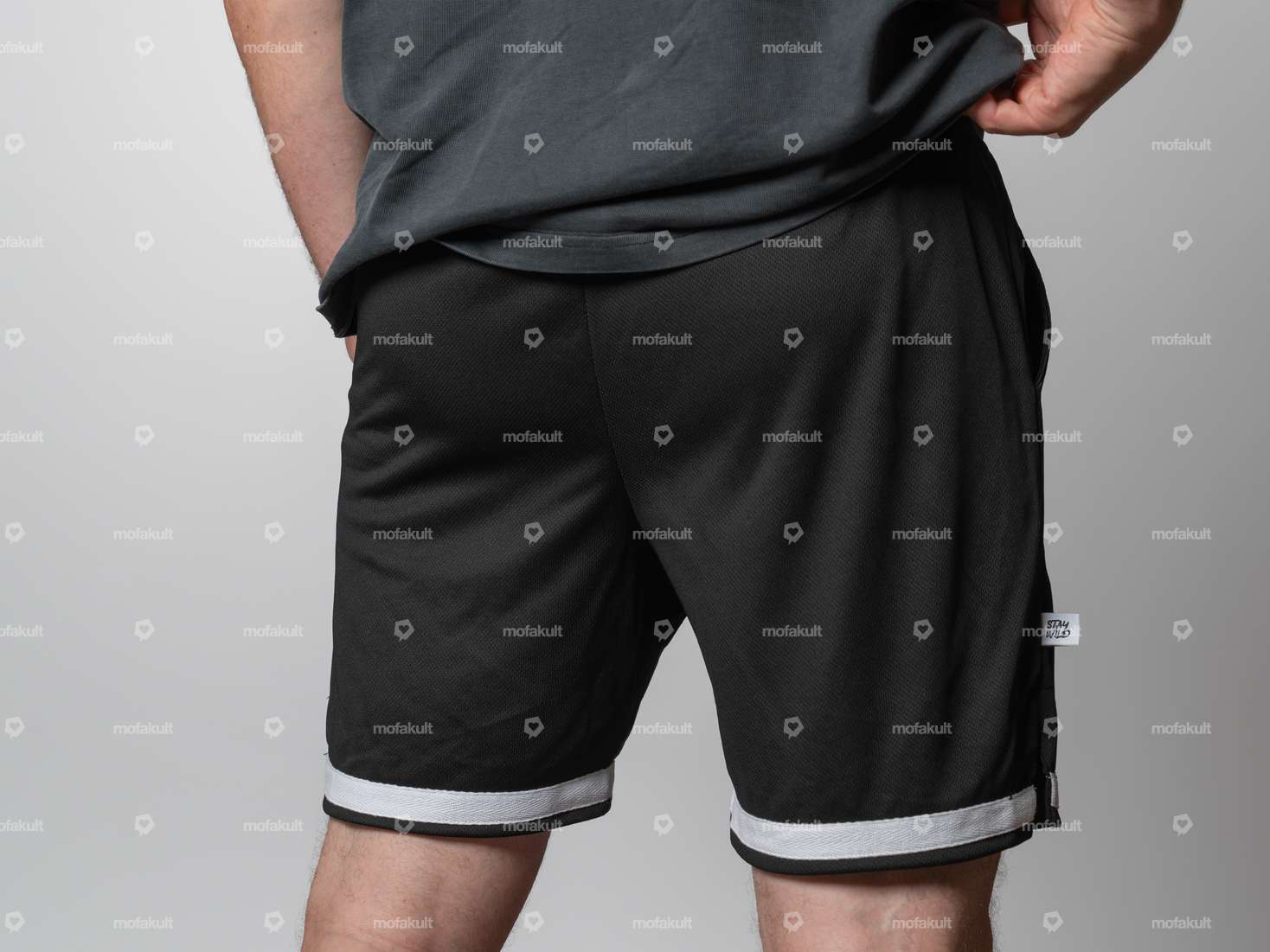 Pantaloncini KULTWEAR "Crew" in rete nero / bianco Carousel Image 2