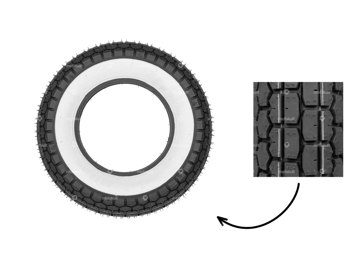 Pneumatico Mitas 3.50 x 8" B13 Allround a parete bianca (Scooter) Carousel Image 1