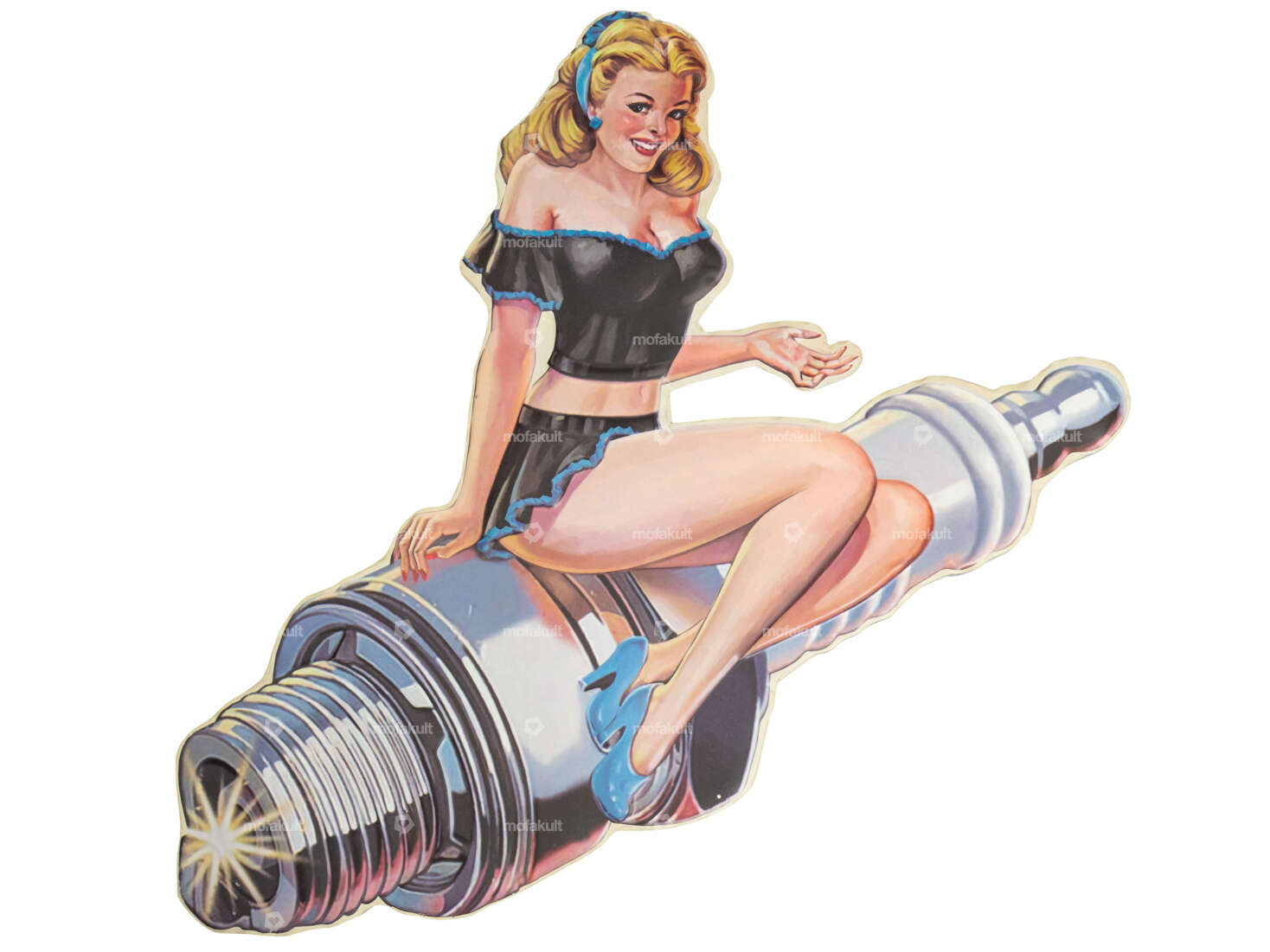 Blechschild «Pin-up Girl & Zündkerze» 46 x 34 cm Carousel Image 1