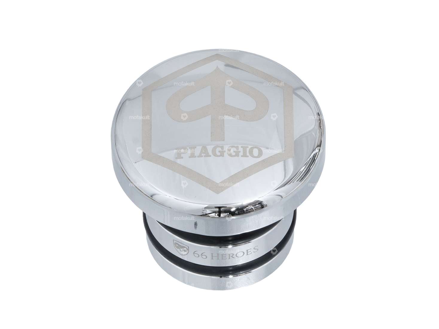 66HEROES Tank cap "Piaggio" chrome round | Piaggio Ciao, Bravo Carousel Image 1