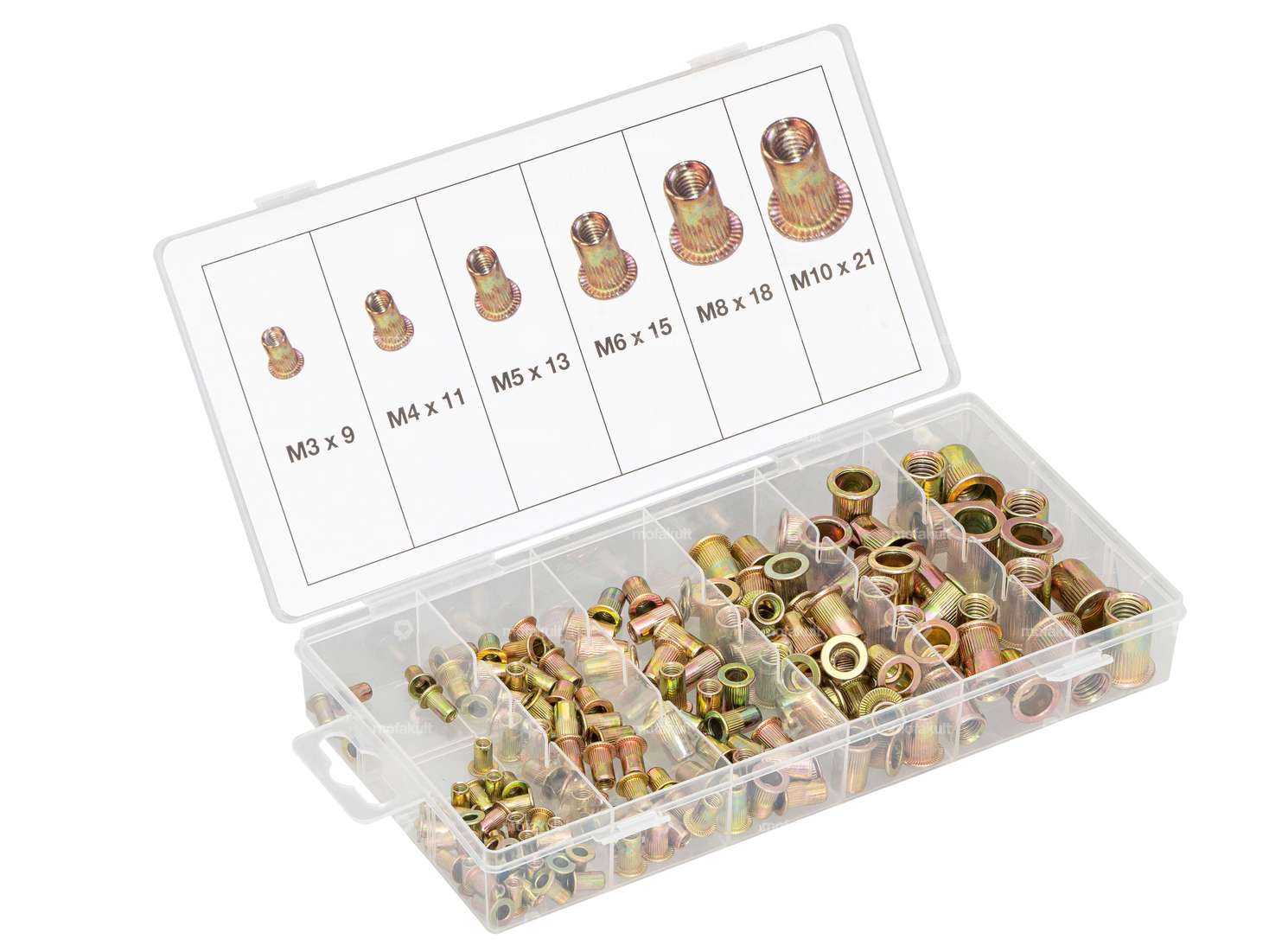 BGS assortimento di dadi per rivetti in acciaio M3 / M4 / M5 / M6 / M8 / M10 150 pz. Carousel Image 1