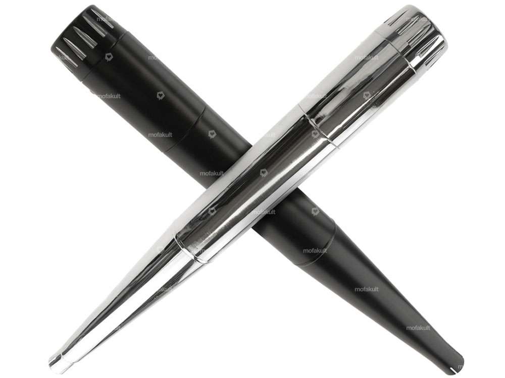 66HEROES Auspuff X-Pipe 32 mm Chrom / schwarz CNC Endstück Carousel Image 1