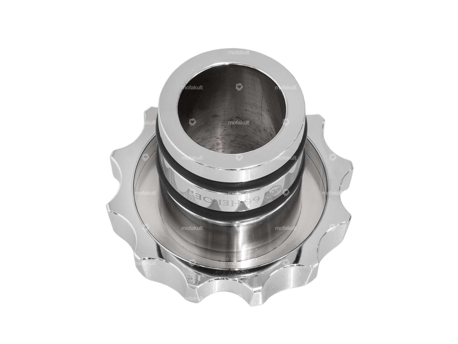 66HEROES Tappo serbatoio "Croce di Ferro" alluminio cromo | Piaggio Ciao, Bravo Carousel Image 2