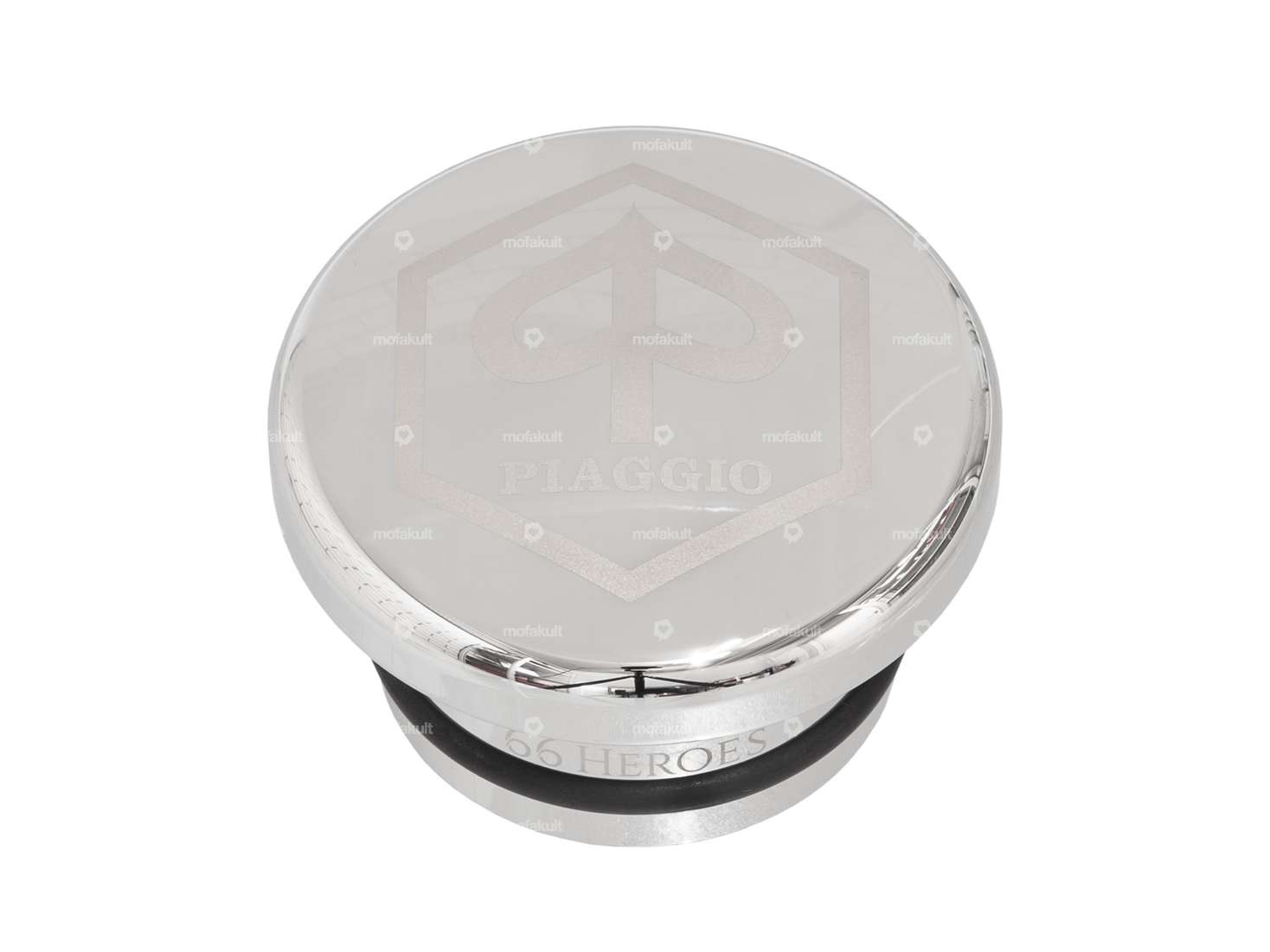 66HEROES Tank cap aluminum "Piaggio" round chrome | Piaggio SI Carousel Image 1