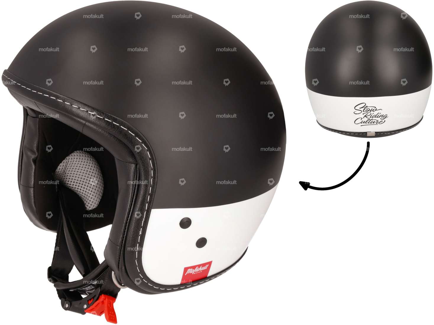 Mofakultwear casco jet "Kult" bianco / nero Carousel Image 1