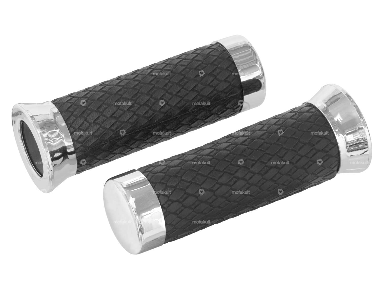 Maniglie in similpelle, squame nere/cromate Carousel Image 1