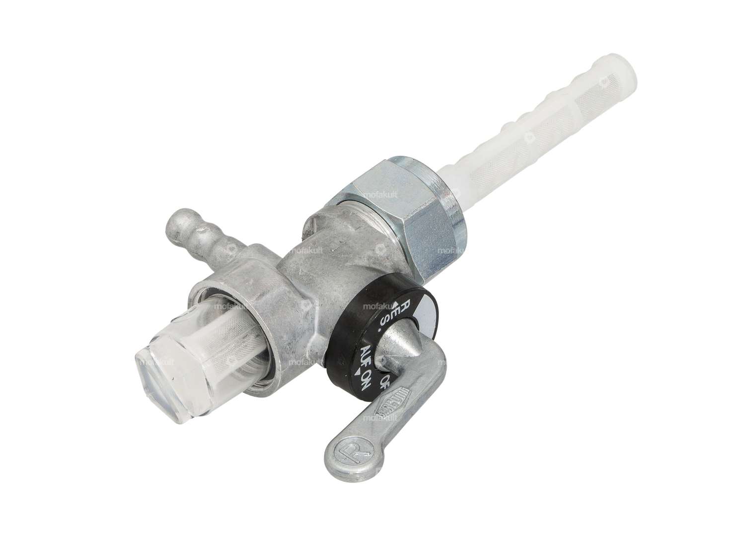 Rubinetto benzina Karcoma M16x1 in ghisa massiccia a 90° verso il retro con camera di filtraggio Carousel Image 2