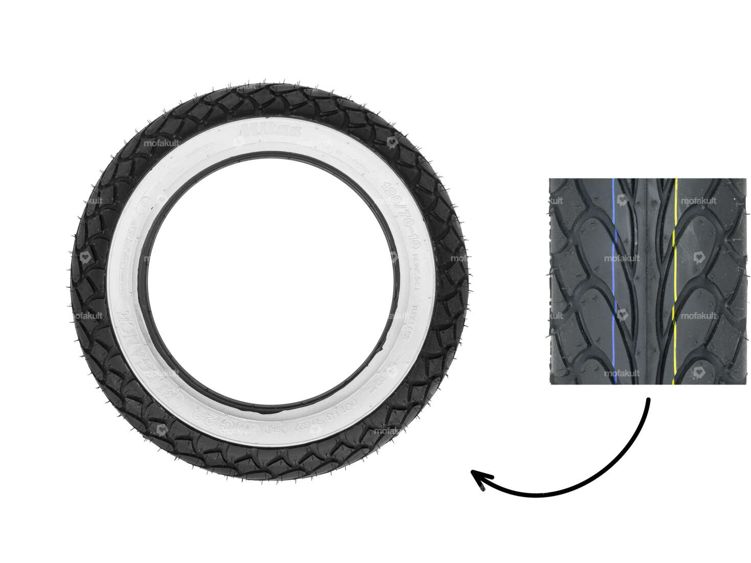 Mitas 120/70 x 10" tires MC22 Elegance Allround Whitewall Scooter Carousel Image 1