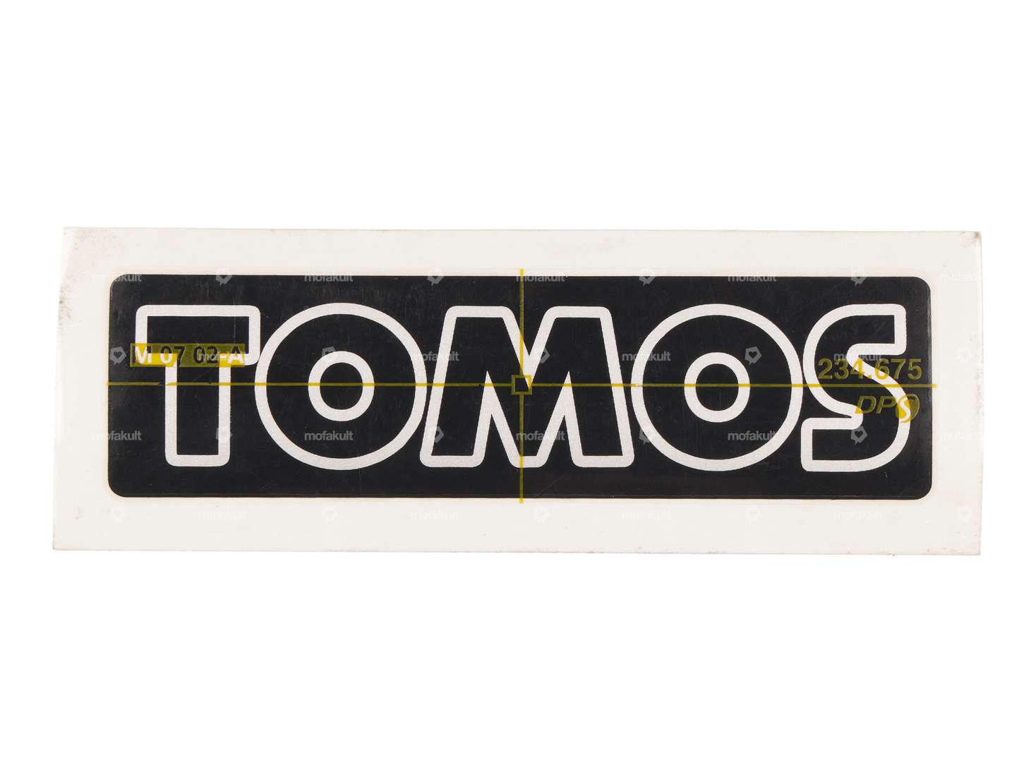Adesivo «TOMOS» nero/argento 100 x 28 mm originale Carousel Image 1