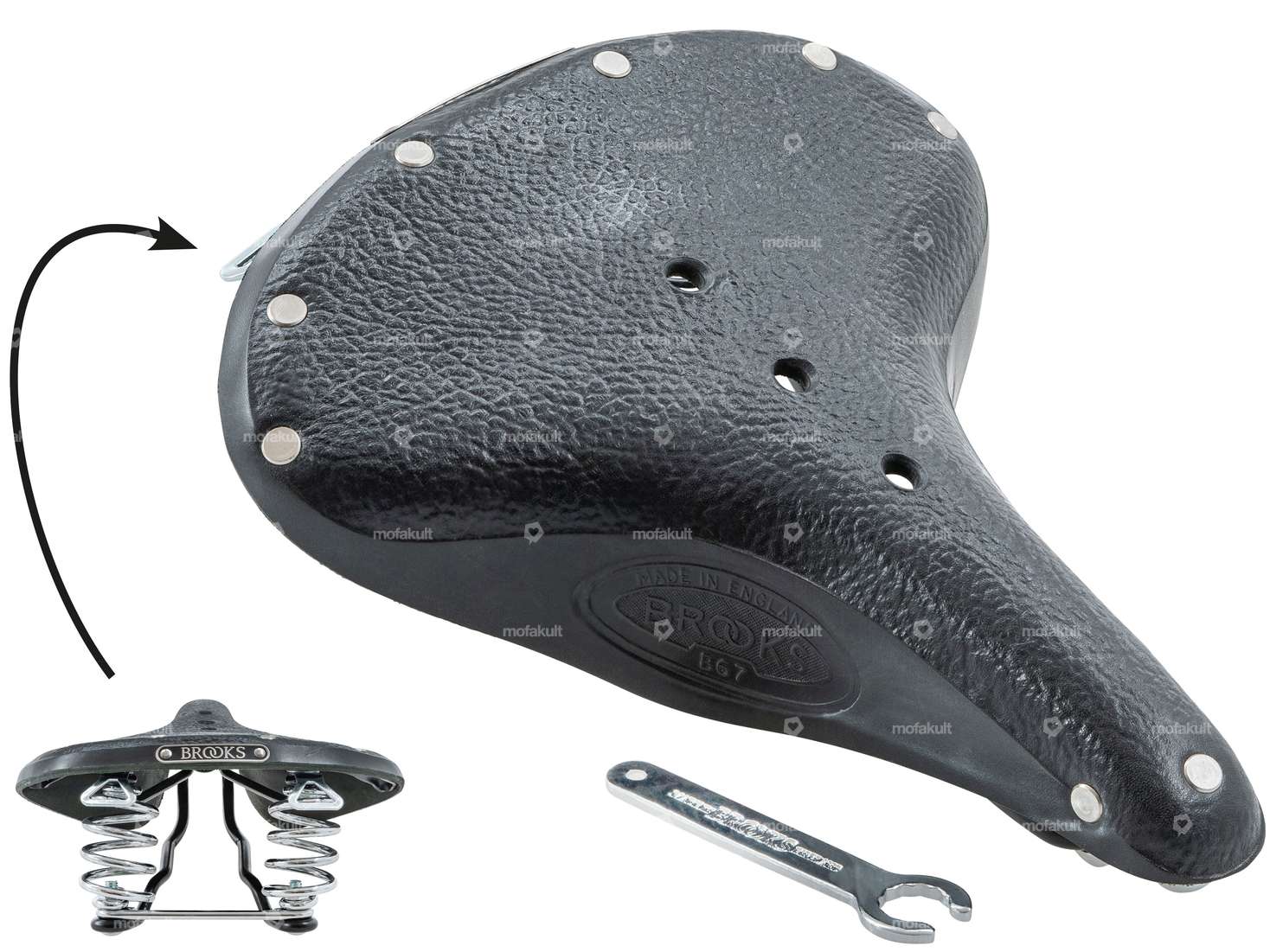 BROOKS Sella B67 Molle a barile in pelle nera Carousel Image 1