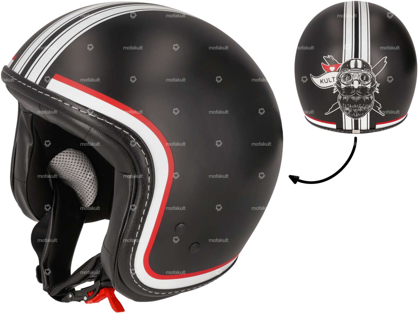 Mofakultwear casco jet "barbuto Bernhard" nero (XS / S) Carousel Image 1