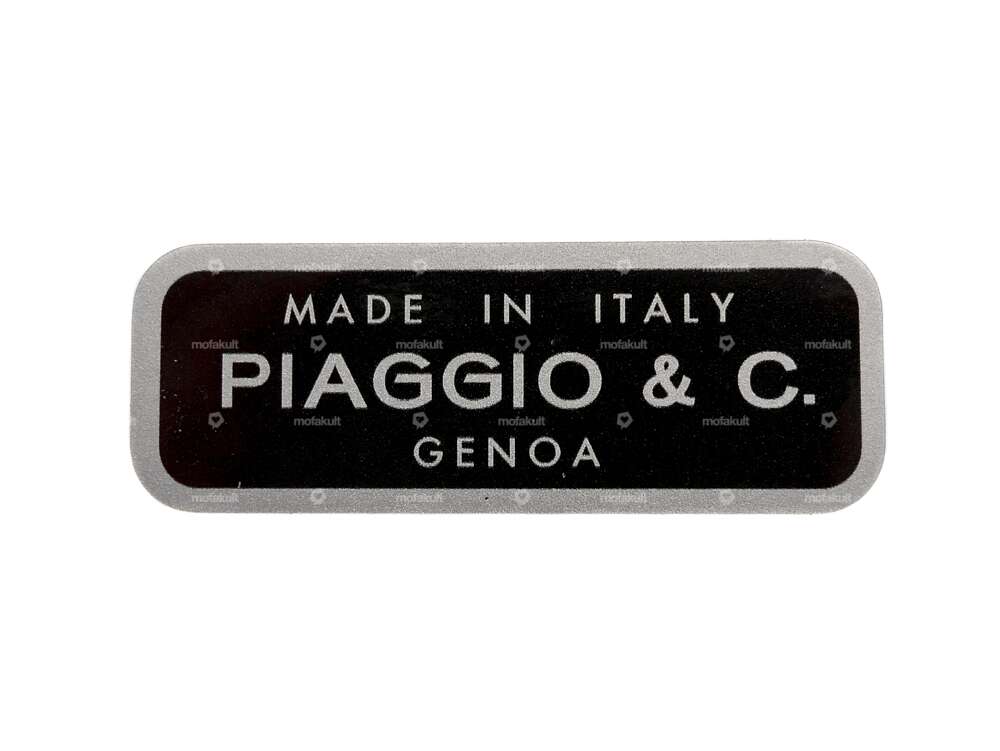 Sticker "Made in Italy Piaggio & C. Genoa" black 55 x 20 mm | Piaggio Carousel Image 1
