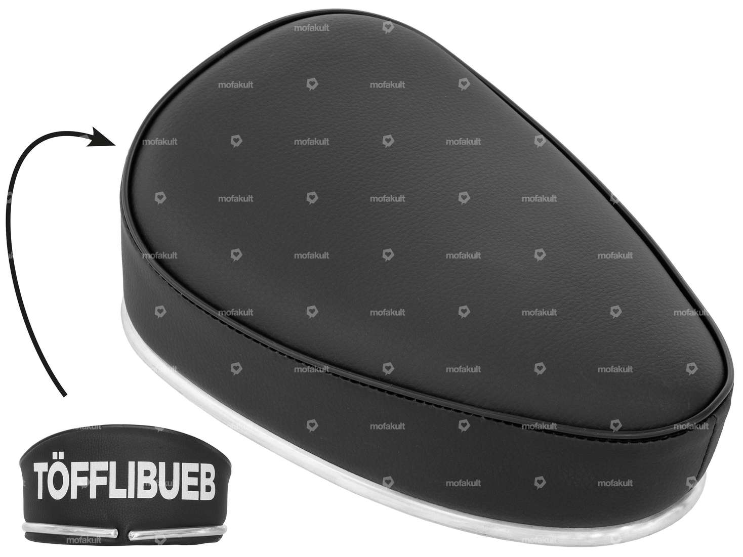 Panchina con scritta "Töfflibueb" nera Carousel Image 1