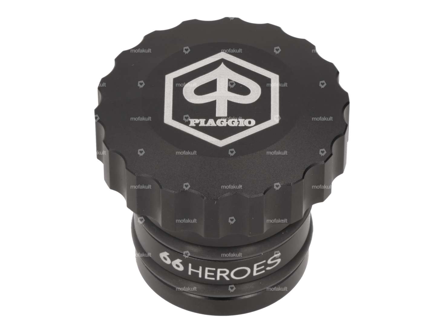 66HEROES tappo benzina "Piaggio" ondulato nero | Piaggio Ciao, Bravo Carousel Image 1