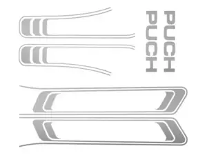 Set di adesivi serbatoio e telaio in lamina d'argento (qualità 1A) | Puch Maxi S Set di adesivi serbatoio e telaio in lamina d'argento (qualità 1A) | Puch Maxi S