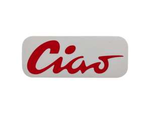 Adesivo serbatoio "Ciao" rosso 70 x 28 mm | Piaggio Ciao P, C9 Adesivo serbatoio "Ciao" rosso 70 x 28 mm | Piaggio Ciao P, C9