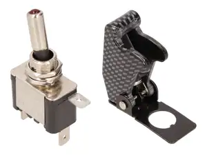 Interruttore a levetta Cappuccio di sicurezza carbon look e LED Interruttore a levetta Cappuccio di sicurezza carbon look e LED